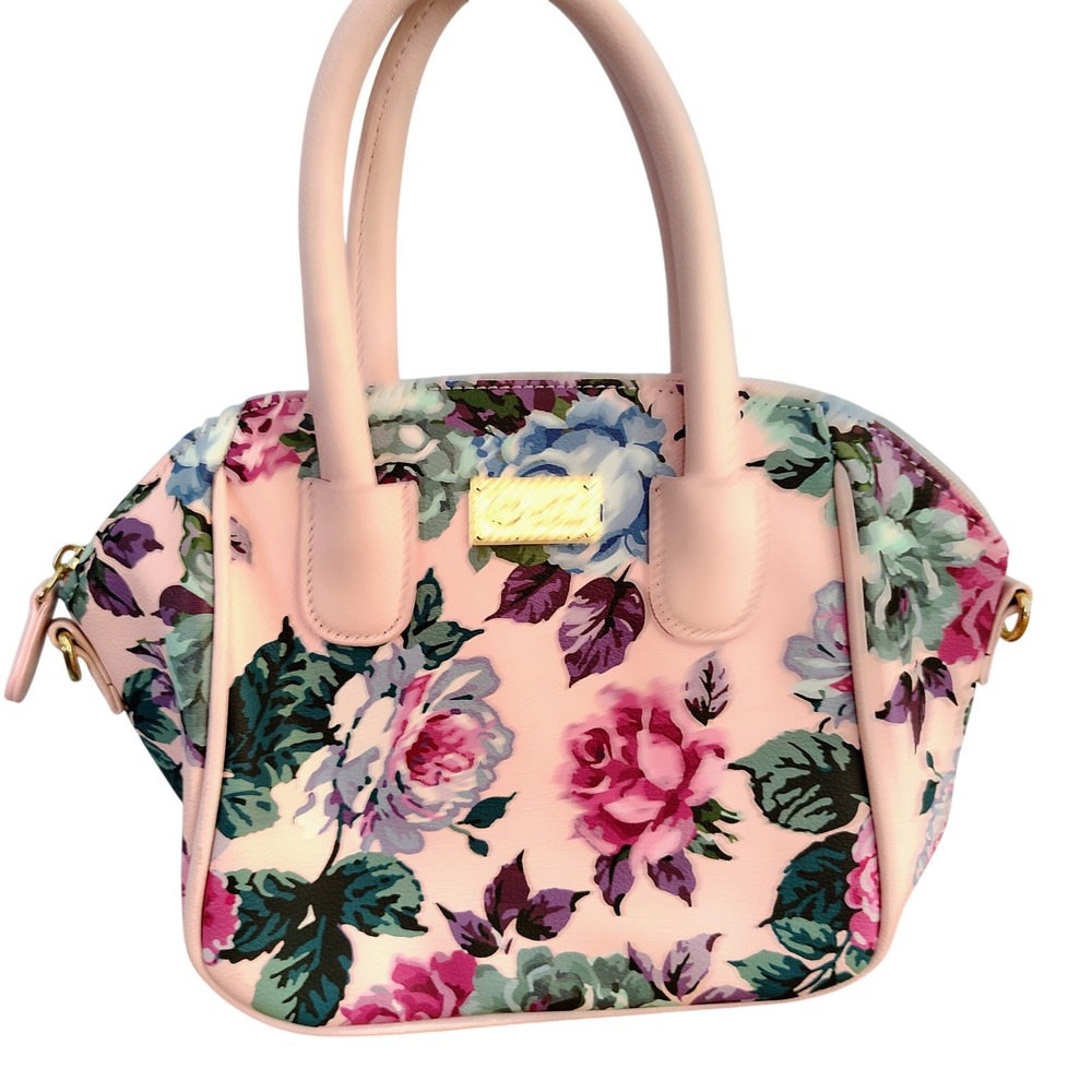 Luv Betsey by Betsey Johnson Pink Floral Satchel Handbag Gold Logo Plaque